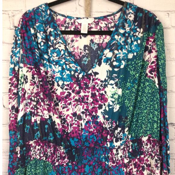 London Times Woman Peasant Balloon Sleeve Garden Floral Maxi Dress Size 20W - Picture 2 of 11